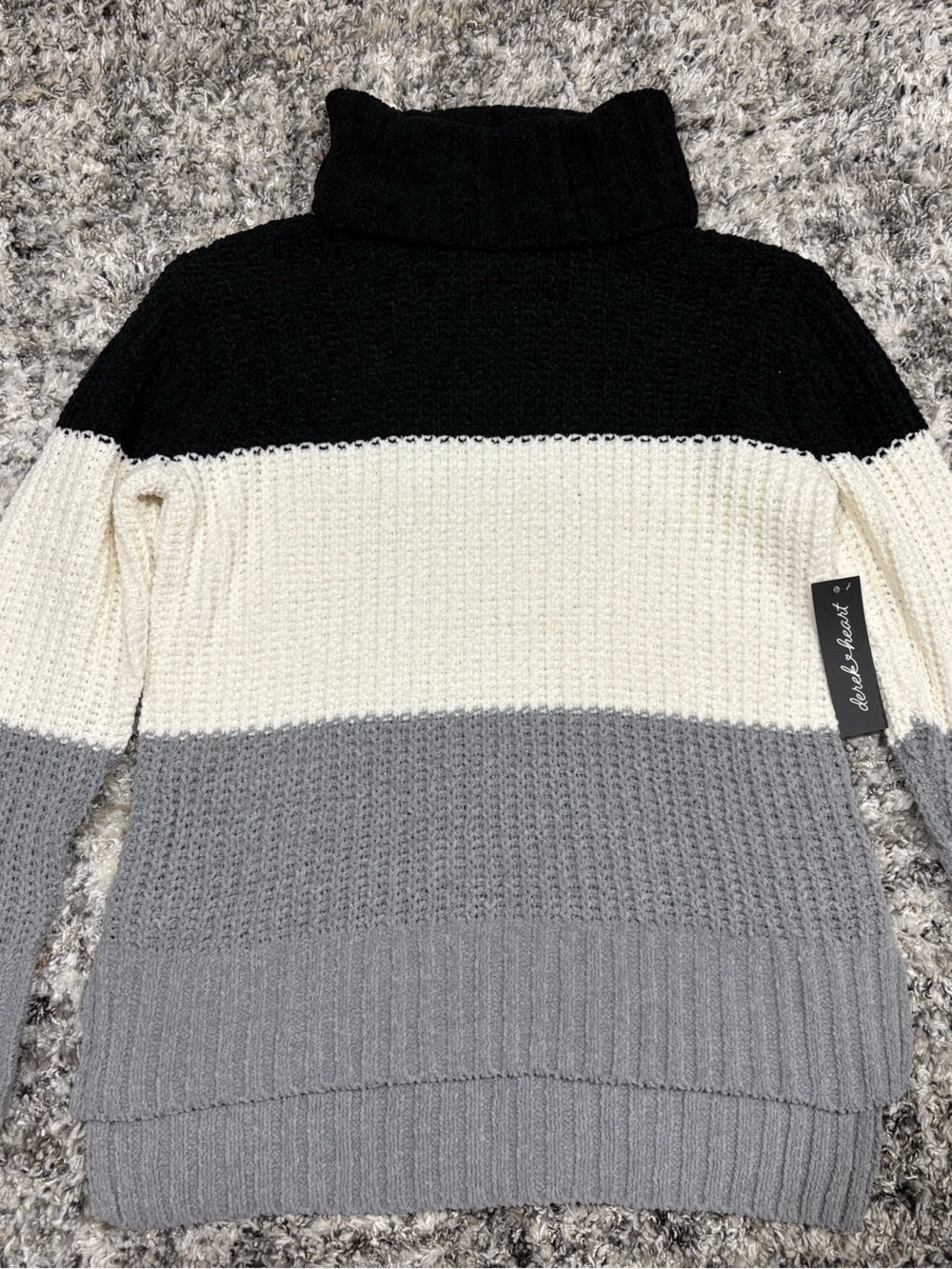 Derek Heart Black, Cream & Gray Chunky Turtleneck Sweater